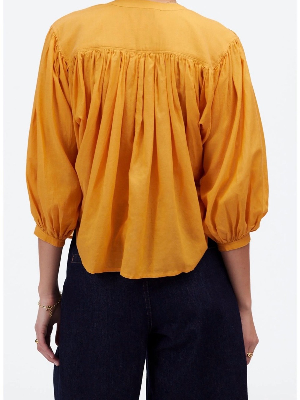 Madewell Pollen Yellow Balloon Puff Sleeve Voile Peasant Top Medium - Picture 3 of 17